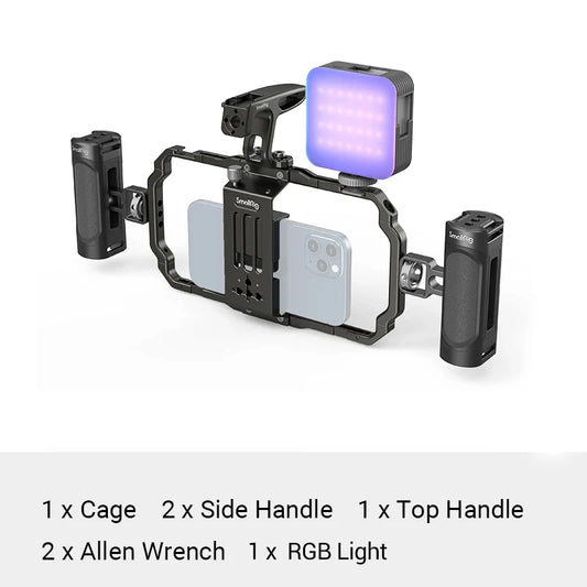SmallRig Universal SmartPhone Cage & for iPhone 14/13 Pro/Pro Max With Foldable Handles Wireless Controls Rig for iPhone 14 /13/12