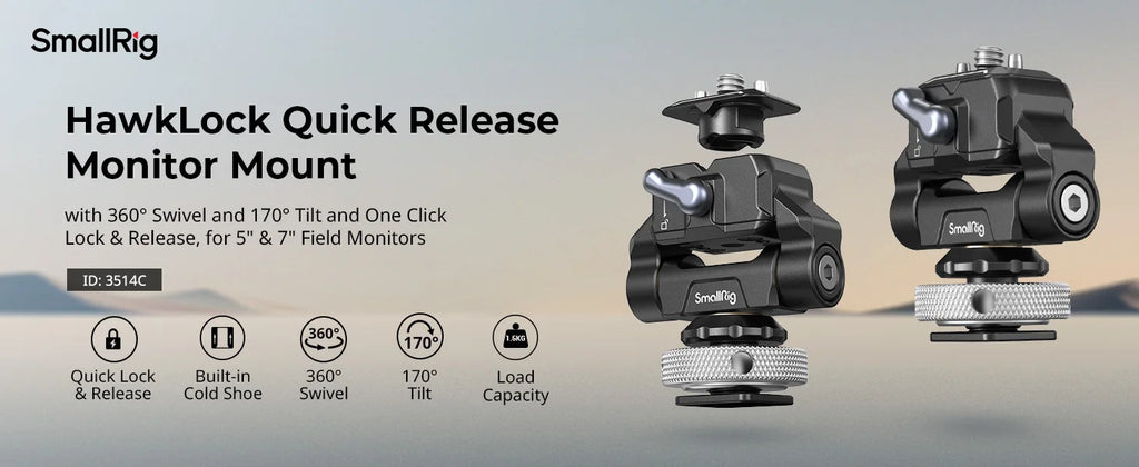 SmallRig Quick Release Camera Monitor Mount with Cold Shoe,Supports Swivel 360° and Tilt 170° Adjustable,Drop-in HawkLock Holder