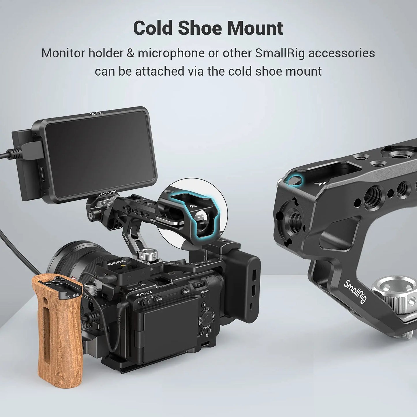 SmallRig Top Handle with Locating Holes for ARRI for Camera Cage, Ergonomic Design, with Anti-Off Designed Cold Shoe Adapter