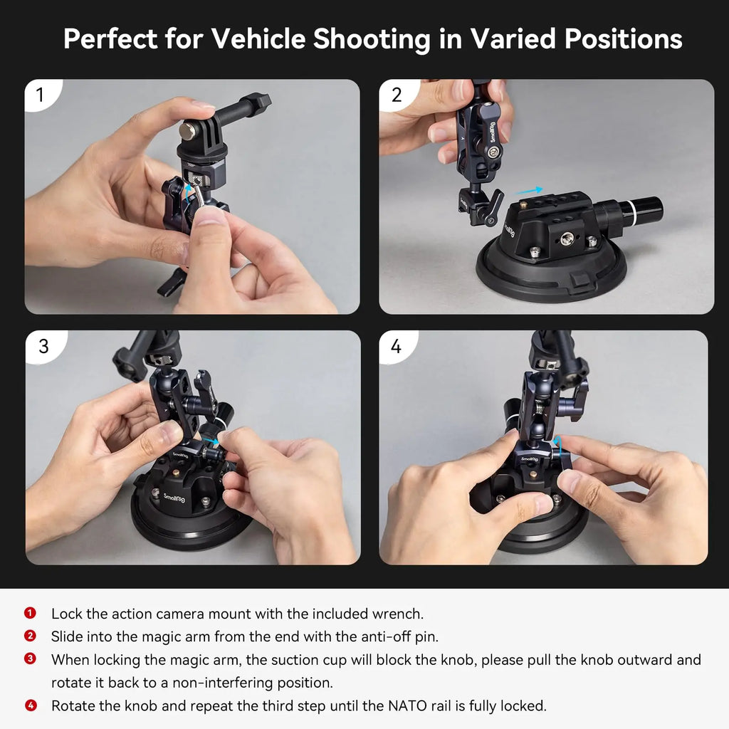 SmallRig 4" Camera Suction Mount with Ball Head Magic Arm