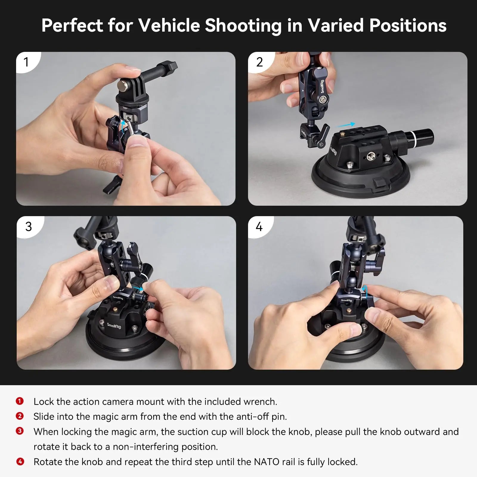 SmallRig 4" Camera Suction Mount with Ball Head Magic Arm