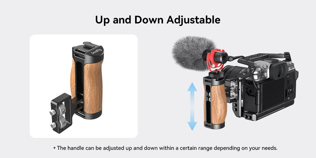 SmallRig Universal DSLR Camera Cage Side Handle for Sony for Canon Camera Wooden Mini Handgrip 1/4 Screws with Cold Shoe 2913