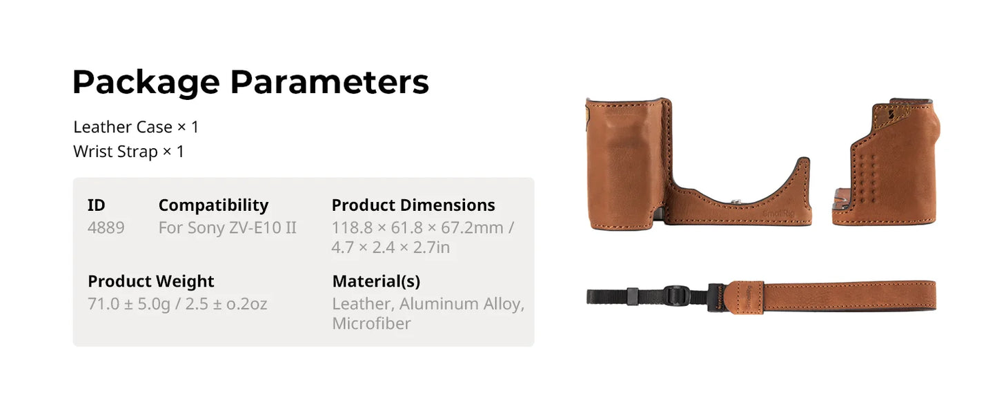 SmallRig ZV-E10 II Camera Case Leather Case Kit for Sony ZV-E10 II with Genuine Leather Wrist Strap Black and Brown Color 4777