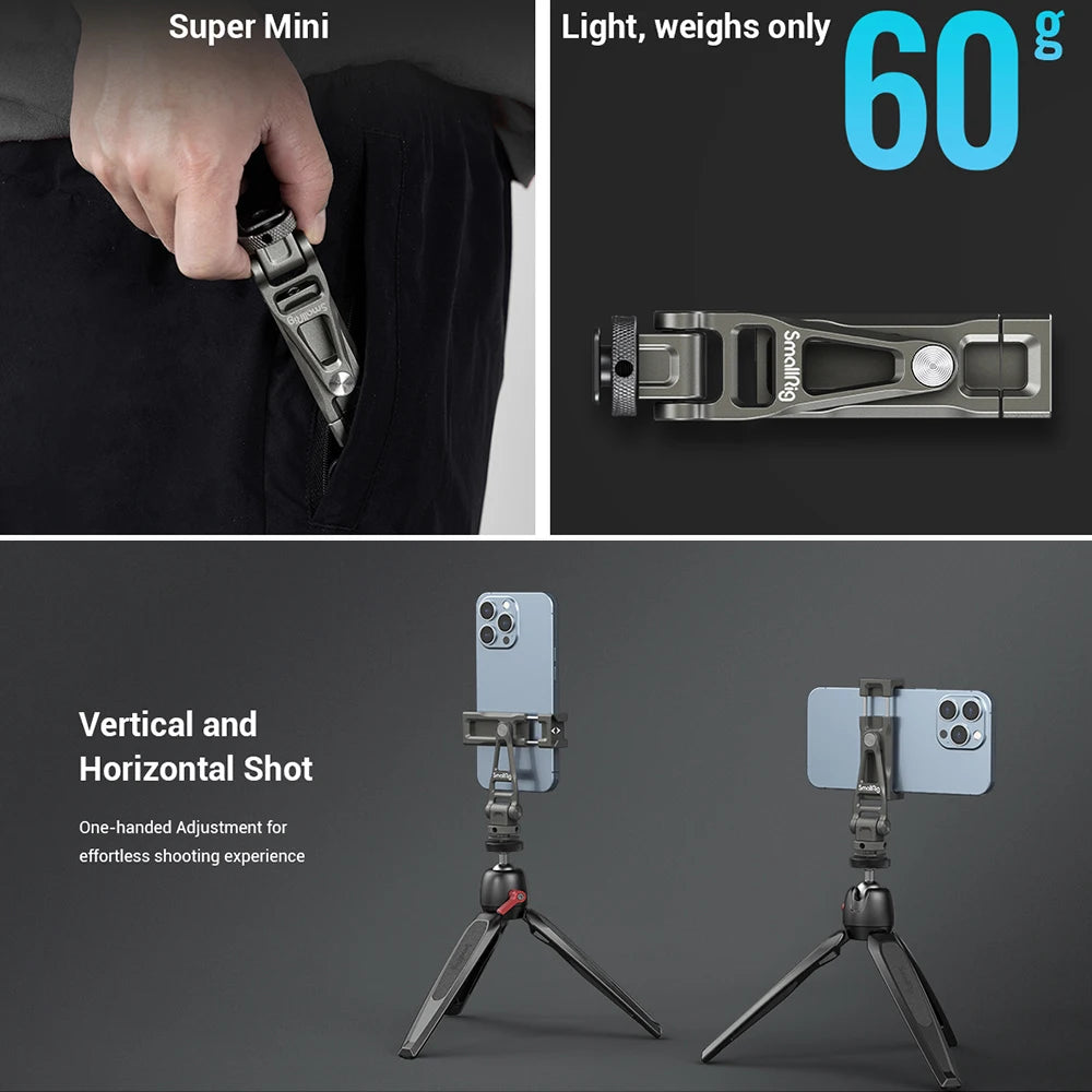SmallRig Multifunctional Universal Metal Smartphone Holder with Cold Shoe Mount and 1/4"-20 Threaded Holes Portable 3559