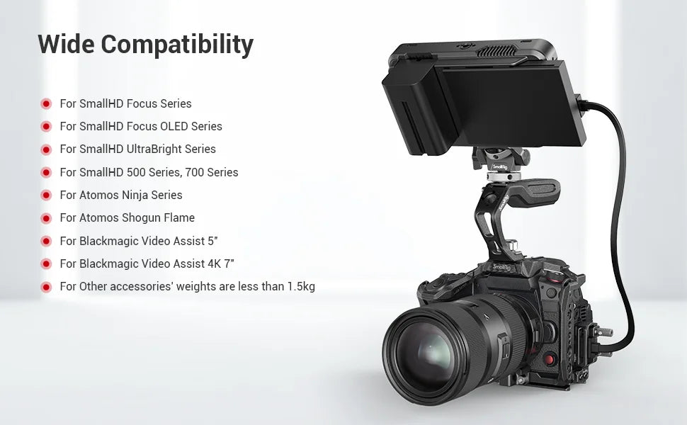 SmallRig Quick Release Monitor Holder Camera Clamp Swivel and Tilt Adjustable Monitor Mount with Cold Shoe / ARRI /  NATO Mount