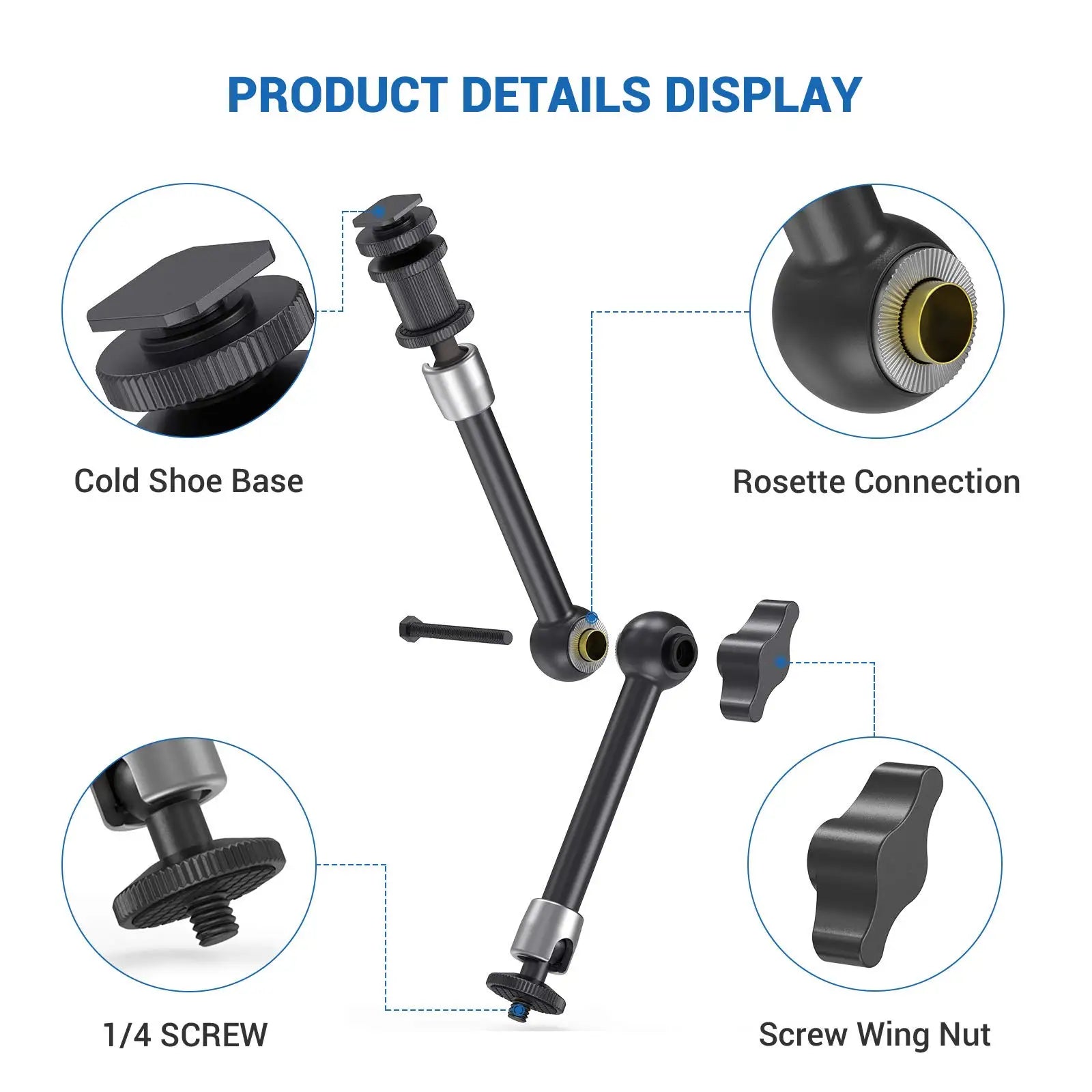 SmallRig Adjustable Friction Articulating Magic Arm 11" Long with Cold Shoe Mount Standard 1/4"-20 Threaded Screw Adapter