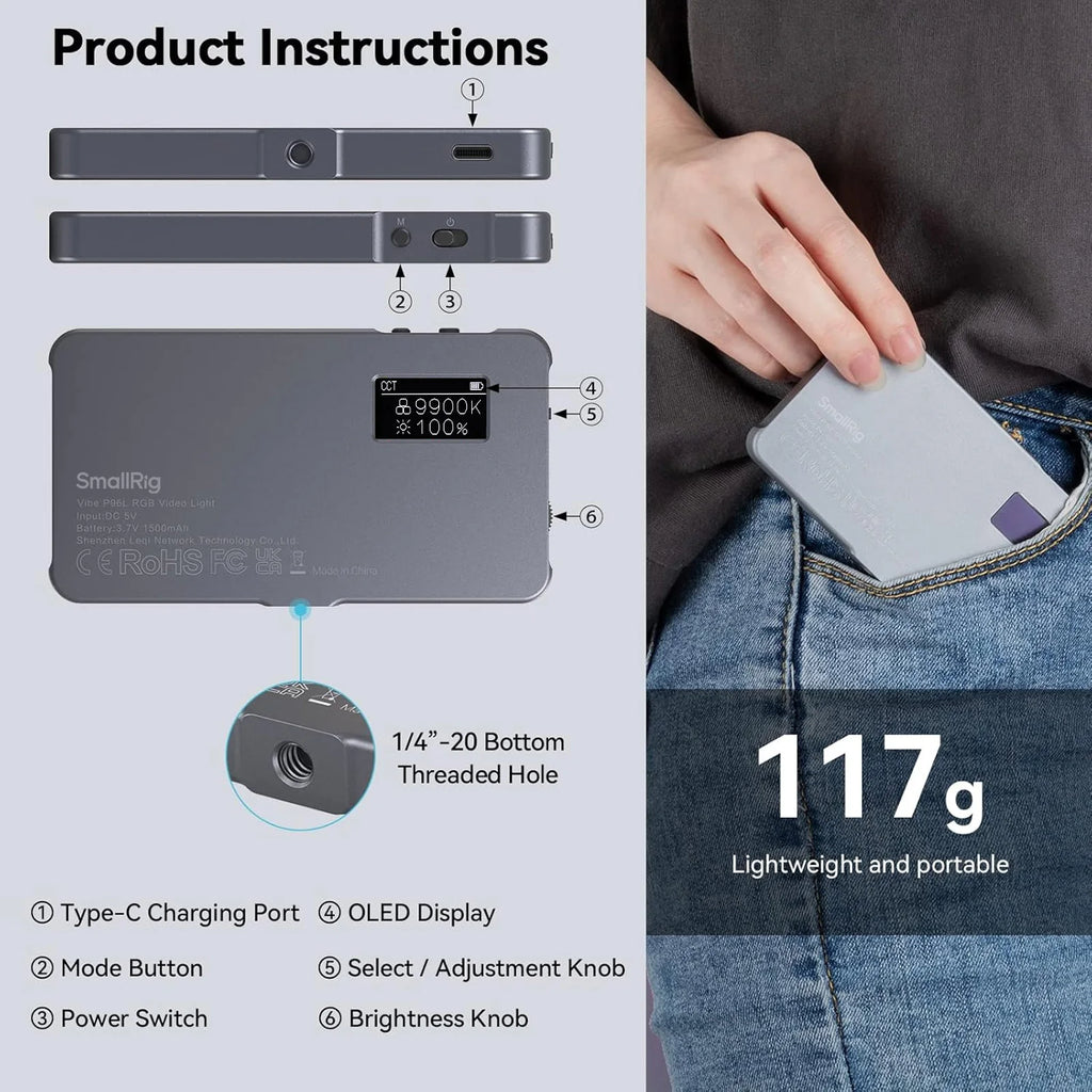 SmallRig P96L RGB Video Light, Portable LED Camera Light