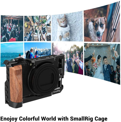 SmallRig Cage for Sony RX100 VII & RX100 VI Camera Feature w/ Wooden Side Handle Cold Shoe Mount Fr Microphone DIY Options 2434