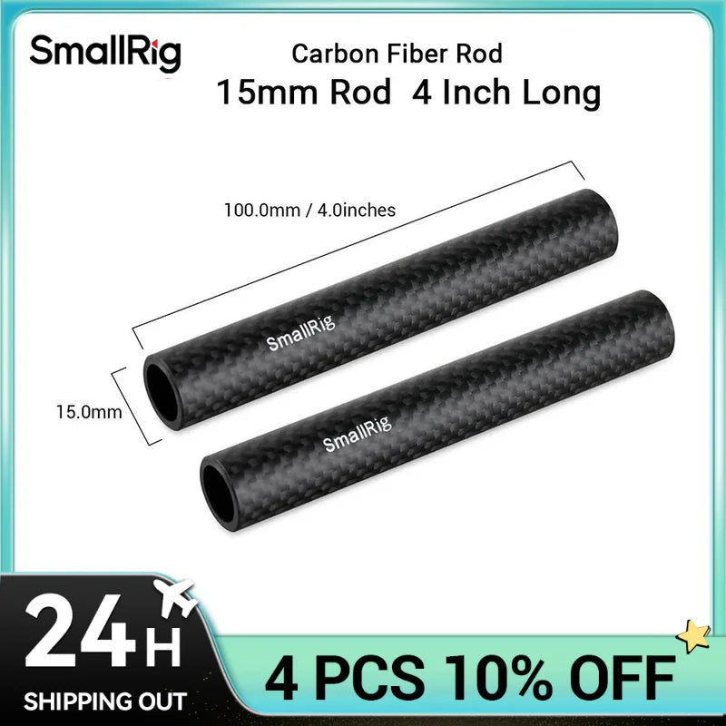 SmallRig 15mm Carbon Fiber Rod 4 inch Long for 15mm Rod Light Weight Support System DSLR Camera Rig - 1871 (2PCS Pack)