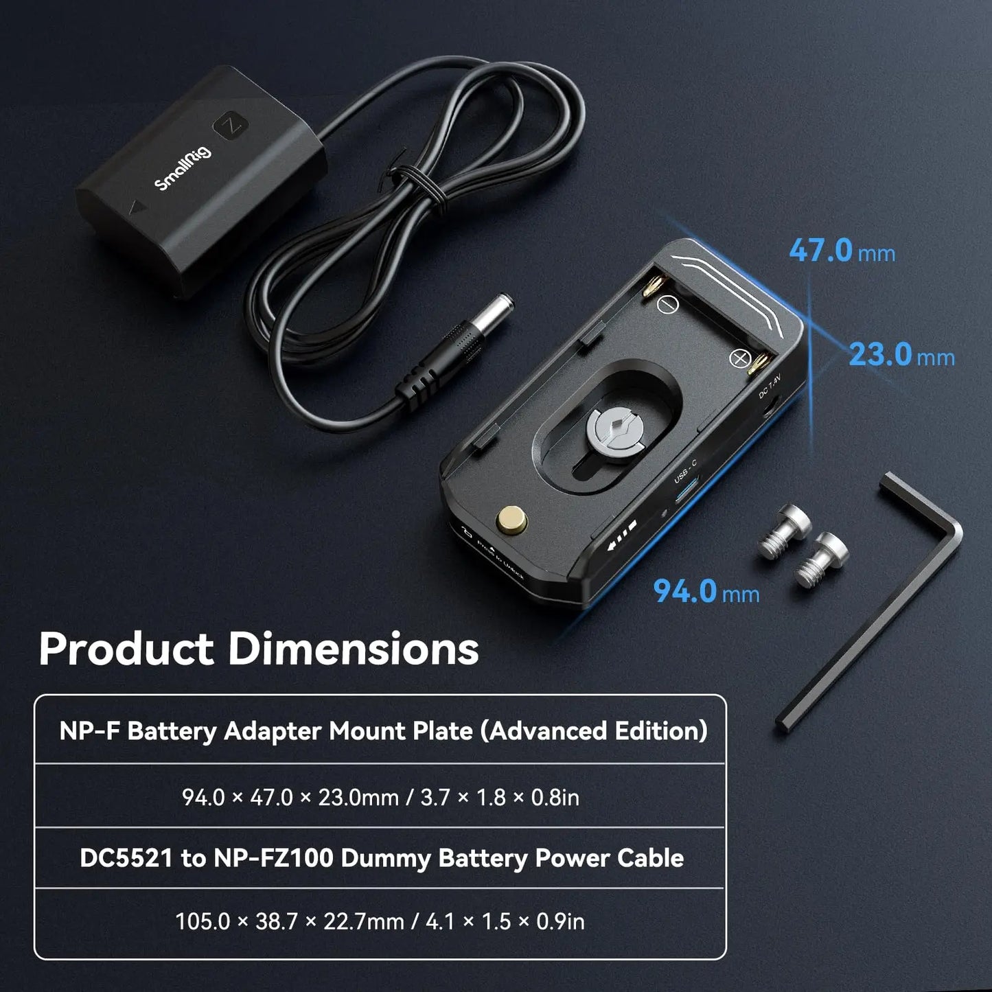 SmallRig NP-F Battery Adapter Mount Plate Kit for Sony Sony FX3 / FX30/ α7CR / α7C II / α7 IV/ ZV-E1 with NP-FZ100 Dummy Cable