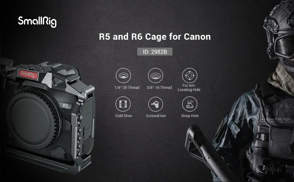 SmallRig Camera Cage for Canon EOS R5 R6 R5 C built-in Cold Shoe NATO Rail 1/4'' Arri Hole Camera Rig Video Set 2982B
