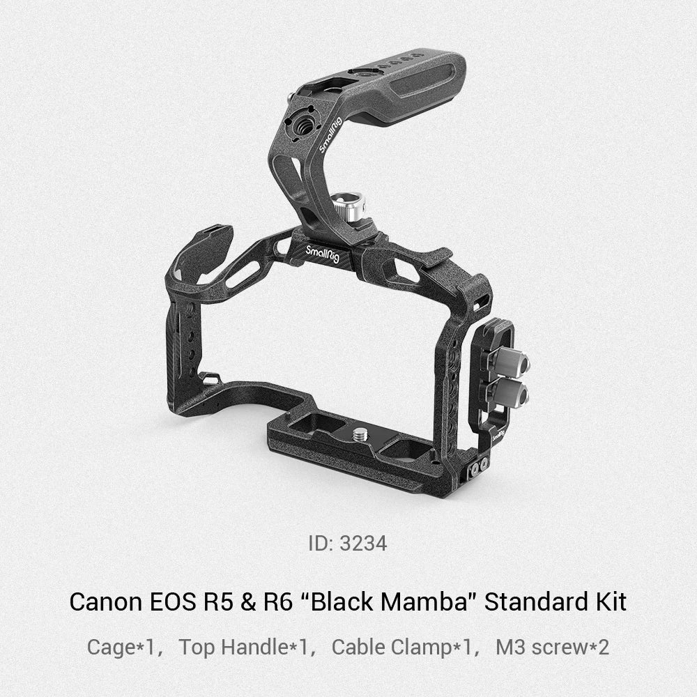 SmallRig Black Mamba Camera Cage with cable clamp and Top Handle Kit for Canon EOS R5 & R6 & R5 C Camera 3233/3234