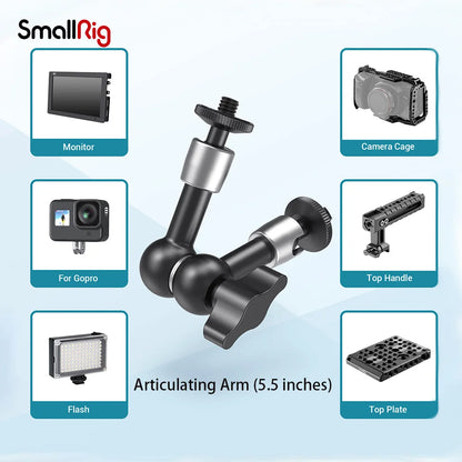 SmallRig Camera 5.5 inches Articulating Arm EVF Mount Microphone Mount Universal 1/4" to 1/4" Aluminum Magic Arm Camera 2065
