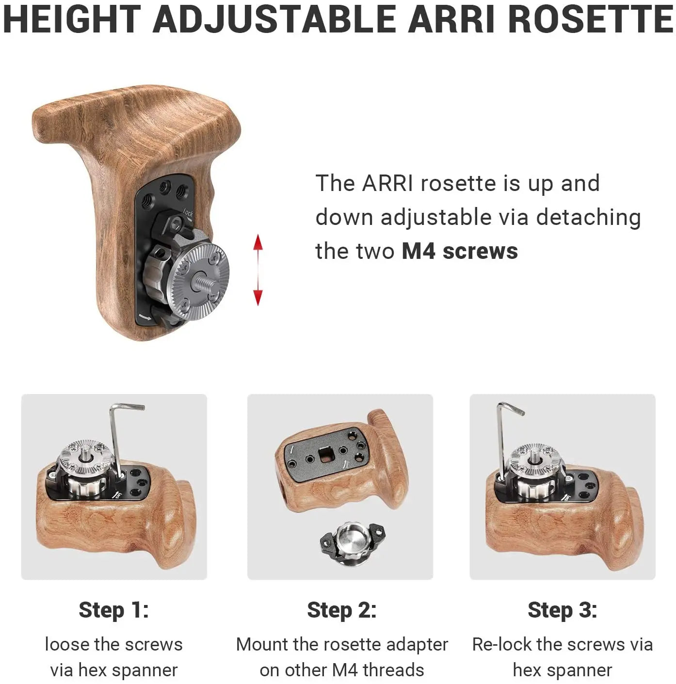 SmallRig Wooden Side Handle with ARRI Rosette Suit for Sony a7II/a7RII/a7SII SmallRig Cage,Left and Right ARRI Side Handle