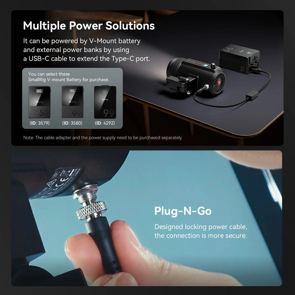 SmallRig RC 30B COB Light with 30W Beam Angle Adjustable Bi-color COB LED Video Light 2700K-6500K Ultra-high Brightness 4280