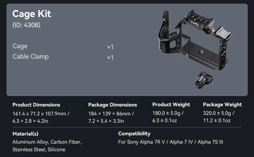 SmallRig A7R V/A7 IV /A7S 3 Cage for Sony Alpha 7R V/ Alpha 7 IV/Alpha 7S III "Rhinoceros" Cage Kit with Cable Clamp - 4308