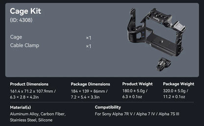 SmallRig A7R V/A7 IV /A7S 3 Cage for Sony Alpha 7R V/ Alpha 7 IV/Alpha 7S III "Rhinoceros" Cage Kit with Cable Clamp - 4308