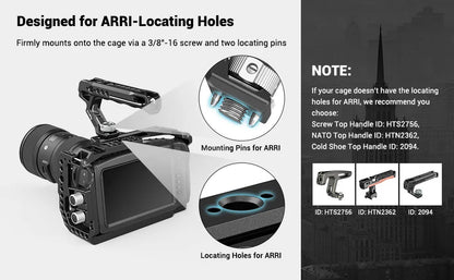SmallRig Top Handle with Locating Holes for ARRI for Camera Cage, Ergonomic Design, with Anti-Off Designed Cold Shoe Adapter