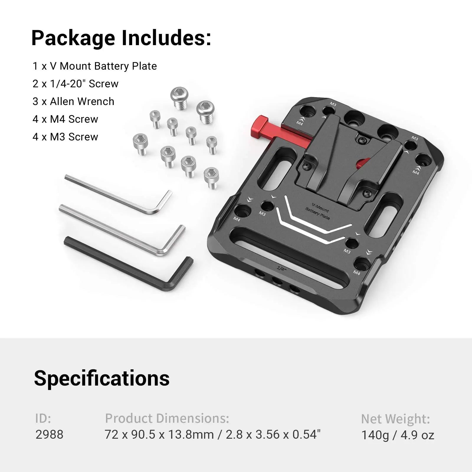 SmallRig V Mount Battery Plate, V-Lock Mount Battery Plate Quick Release Plate Universal Camera Accessories - 2988