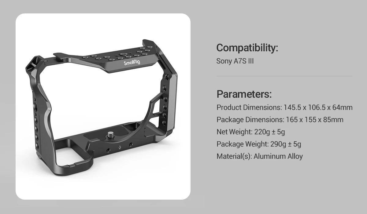 SMALLRIG Camera Cage Only for Sony Alpha 7S III / A7S III / A7SIII / A7S3 Formfitting Full Cage with 1/4"-20 & 3/8"-16 Threads