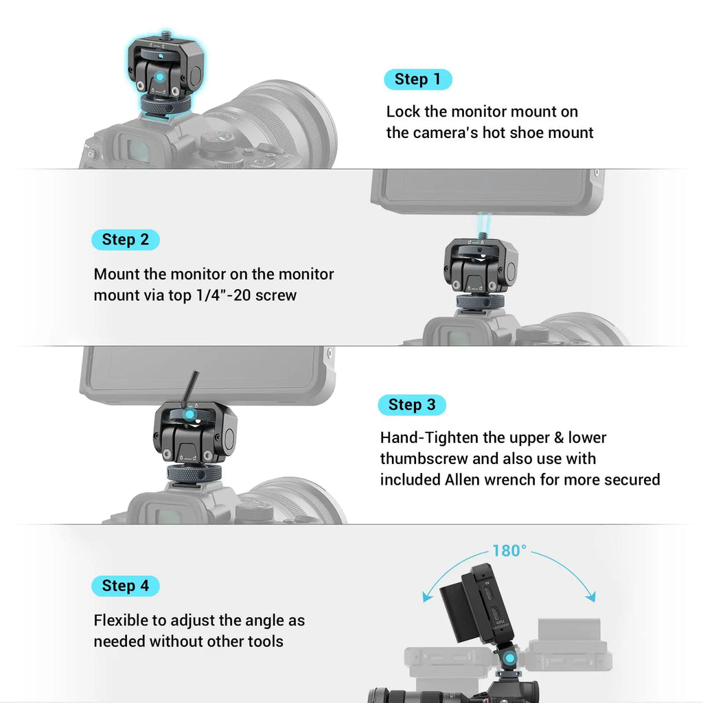 SmallRig Monitor Mount Lite with Cold Shoe Swivels 360° and tilts 180° Adjustable Built-in 1/4"-20 Threaded Hole for Magic Arm