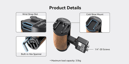 SmallRig Universal DSLR Camera Cage Side Handle for Sony for Canon Camera Wooden Mini Handgrip 1/4 Screws with Cold Shoe 2913