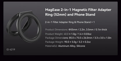 SmallRig 2-in-1 52mm Magnetic Filter Adapter Ring / Phone Stand for iPhone, Foldable Compact and Portable 4219