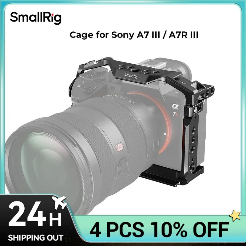 Jaula SmallRig para Sony A7 III / A7R III, jaula de aleación de aluminio con placa de liberación rápida Arca, zapata fría incorporada, riel NATO 2087D