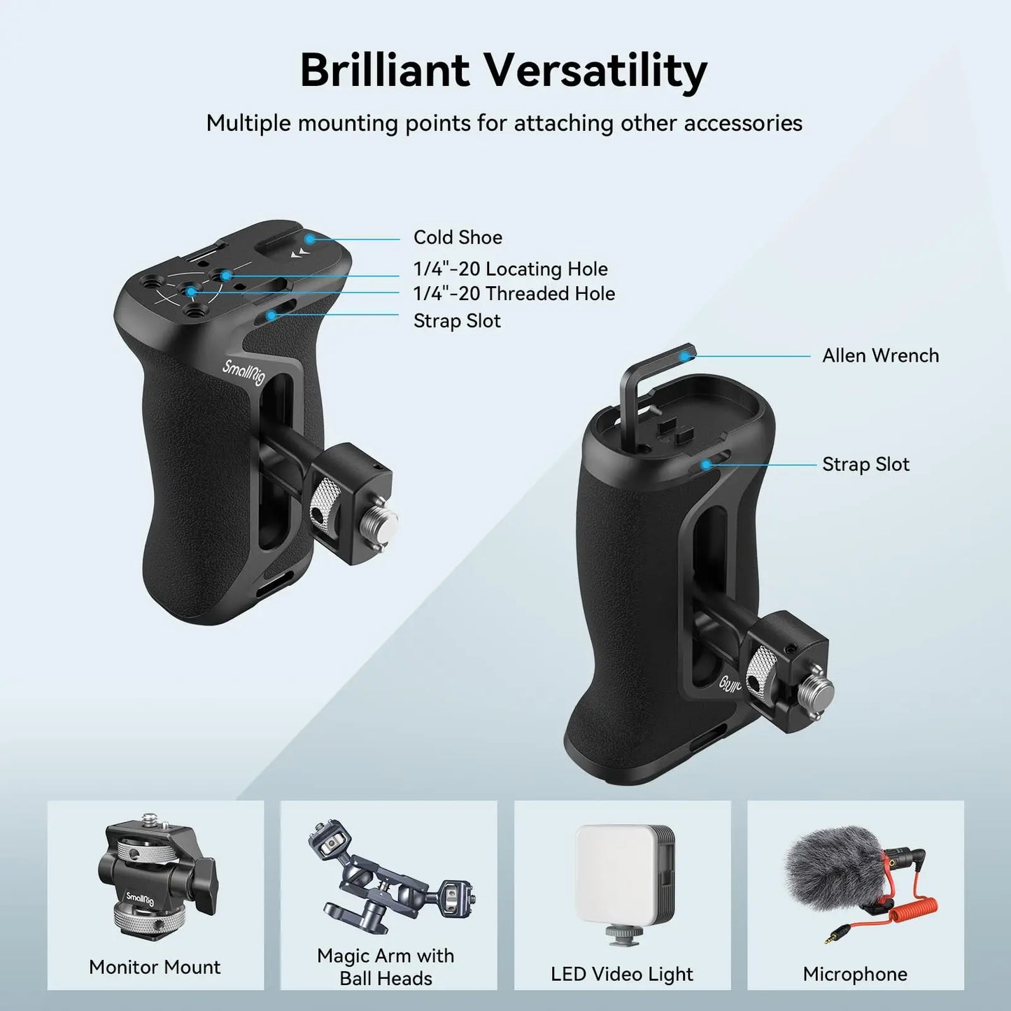 SmallRig Adjustable Side Handle with Two-in-One Locating Screw for Cages and Plate with ARRI 3/8"-16 or 1/4"-20 Holes Left/Right