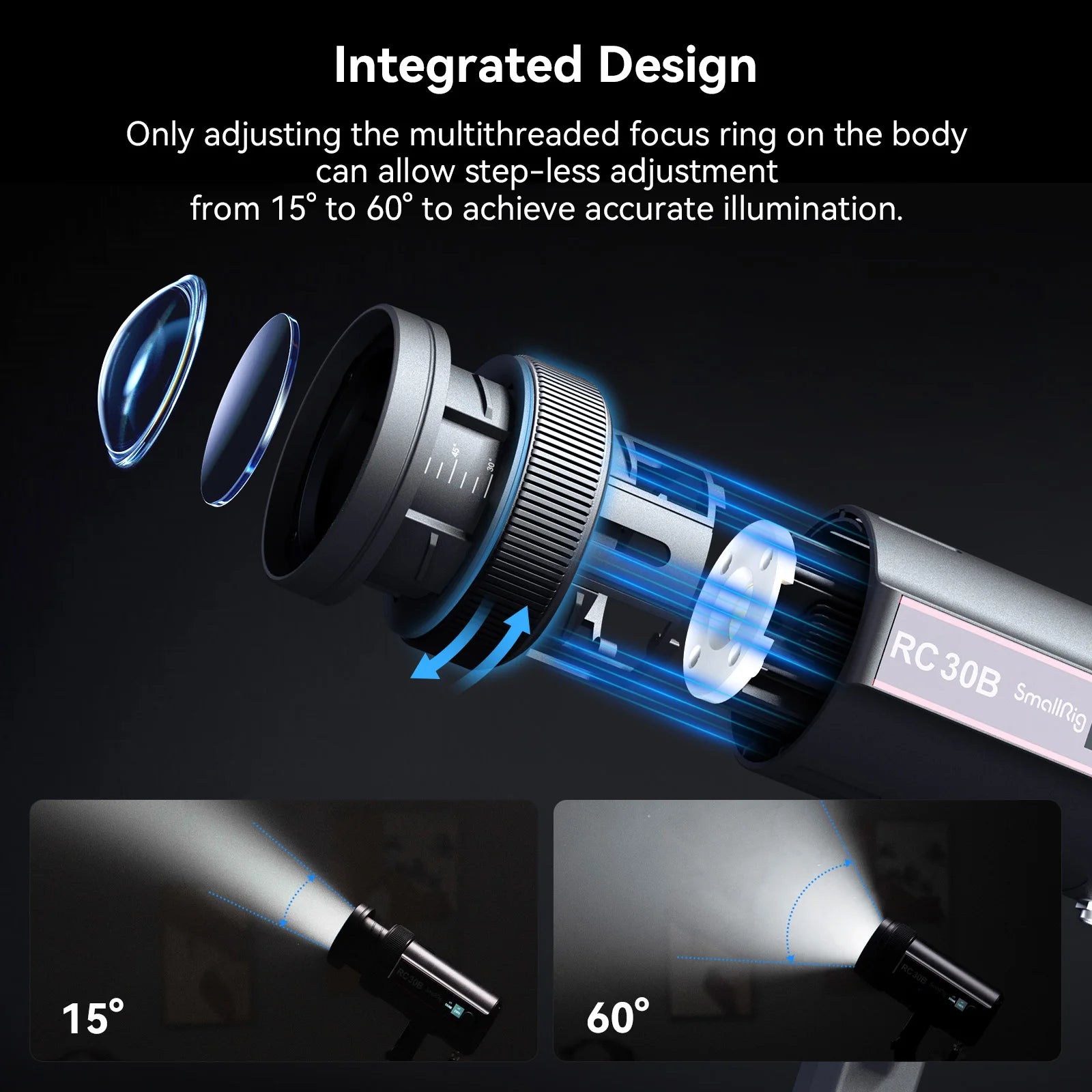 SmallRig RC 30B COB Light with 30W Beam Angle Adjustable Bi-color COB LED Video Light 2700K-6500K Ultra-high Brightness 4280