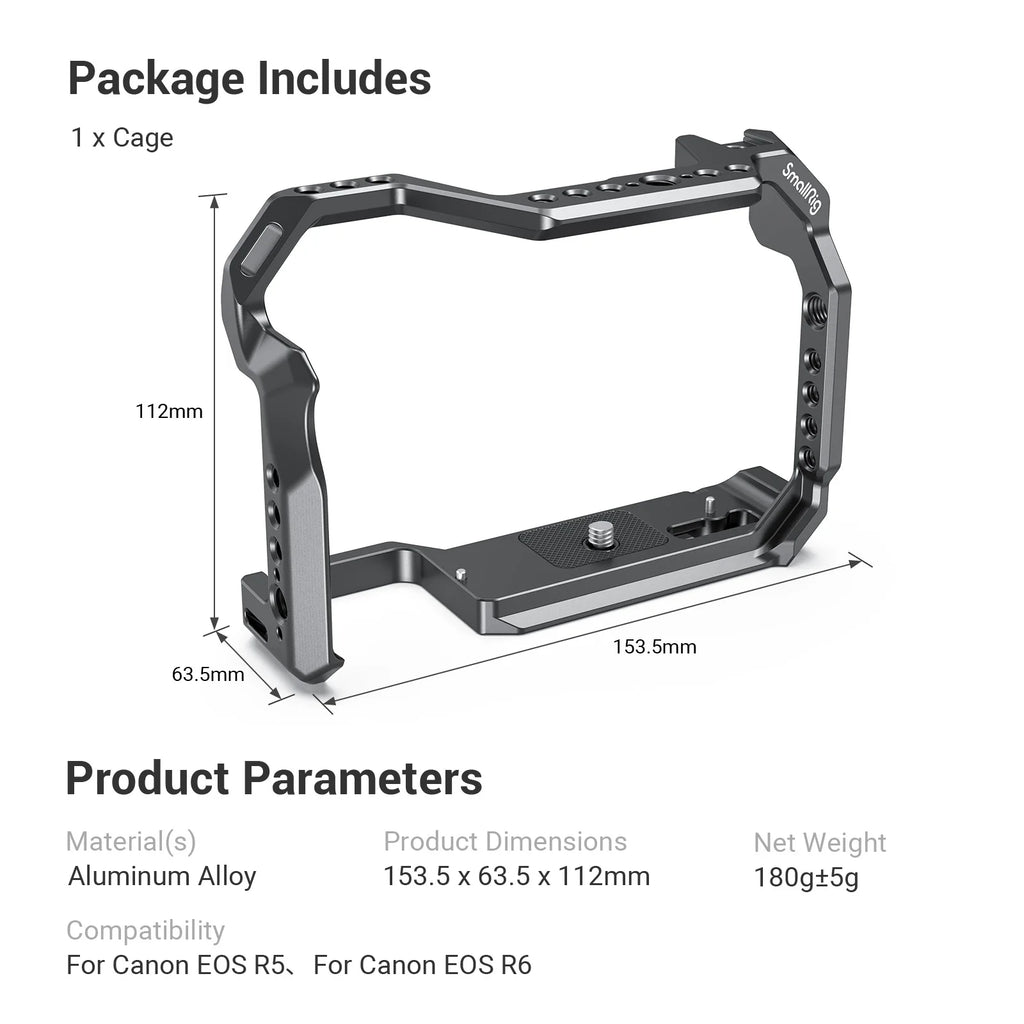 Jaula de cámara completa SmallRig para Canon EOS R5 y R6 tiene placa estilo Arca en la parte inferior con variedades de opciones de montaje 2982-España