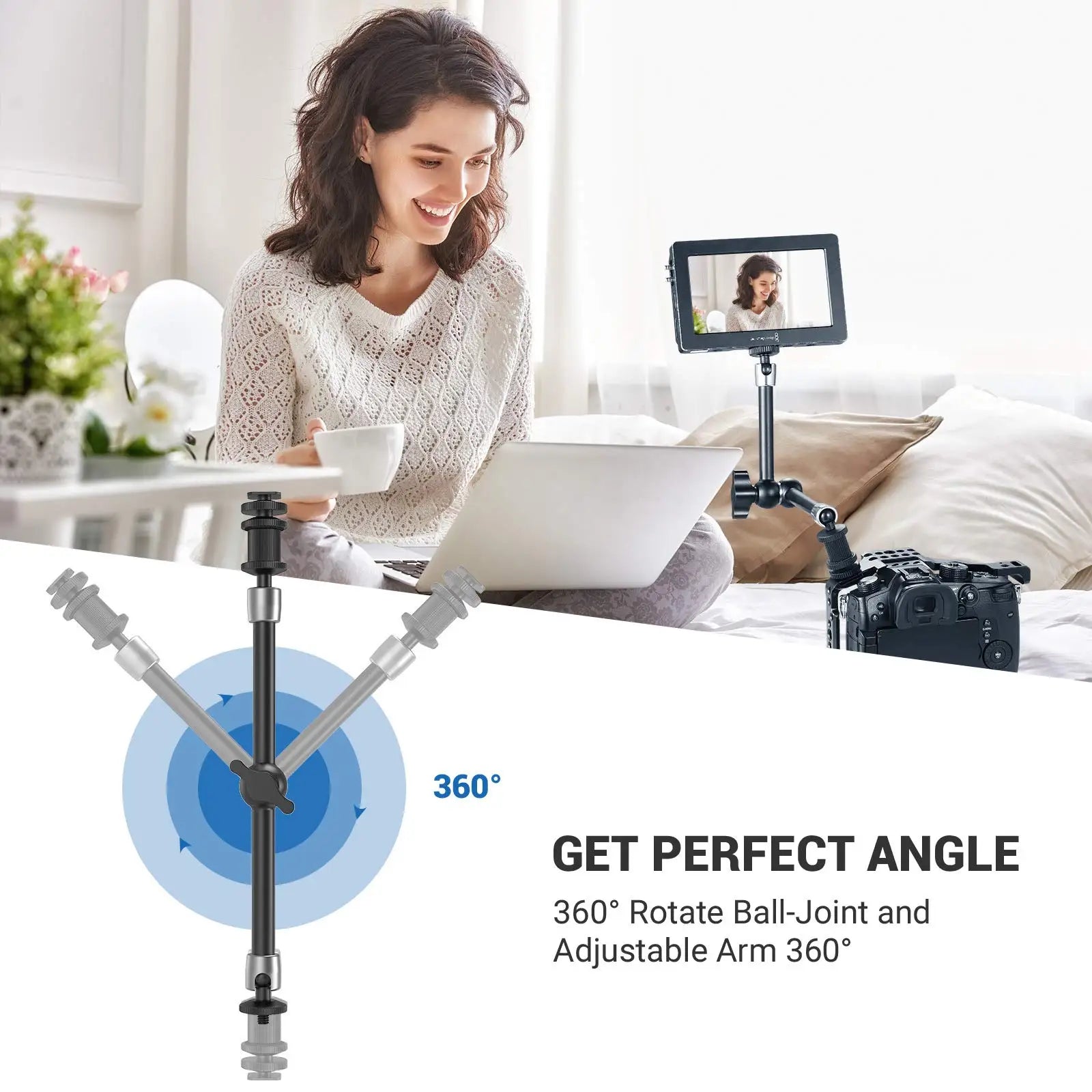 SmallRig Adjustable Friction Articulating Magic Arm 11" Long with Cold Shoe Mount Standard 1/4"-20 Threaded Screw Adapter