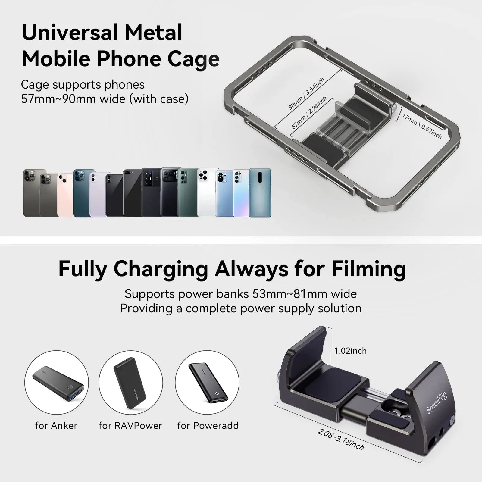SmallRig Universal SmartPhone Cage & for iPhone 14/13 Pro/Pro Max With Foldable Handles Wireless Controls Rig for iPhone 14 /13/12