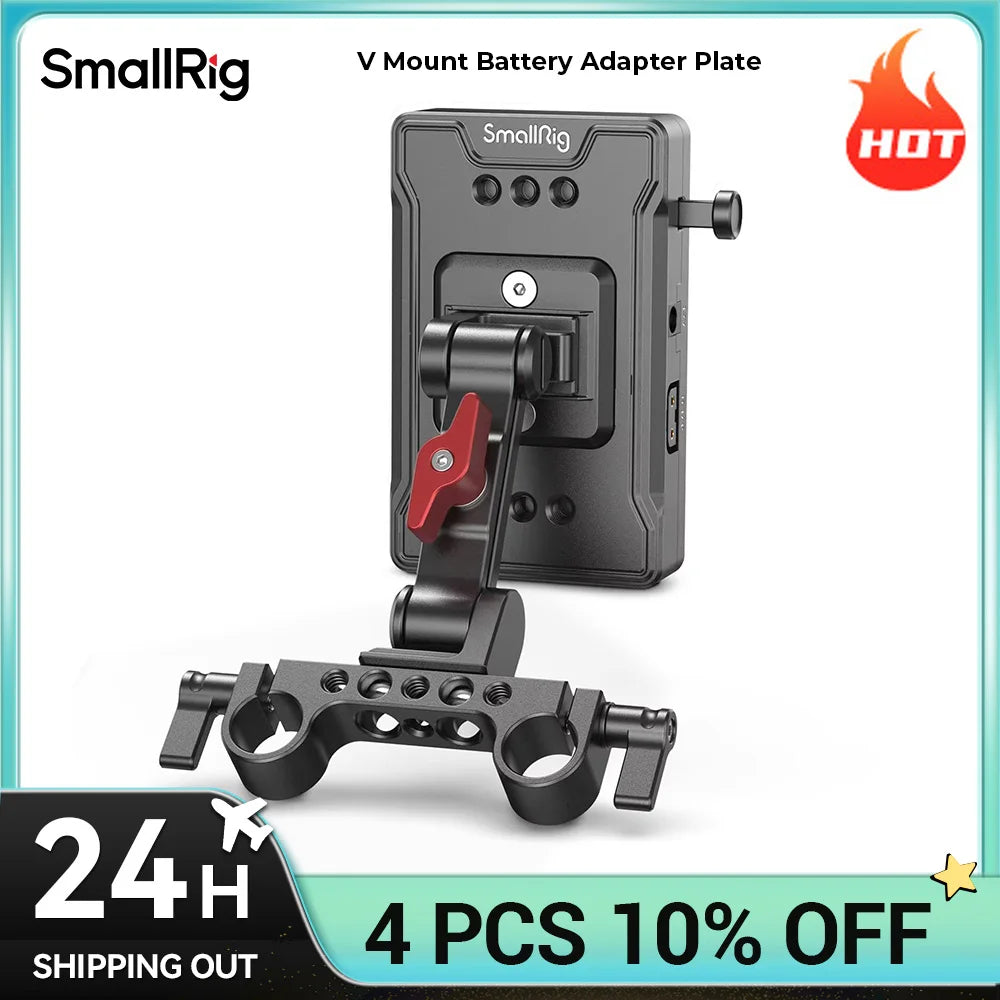 SmallRig V Mount Battery Adapter Plate, Power Supply Splitter with 15 mm Rod Clamp and Adjustable Arm, for Sony for Canon 3499