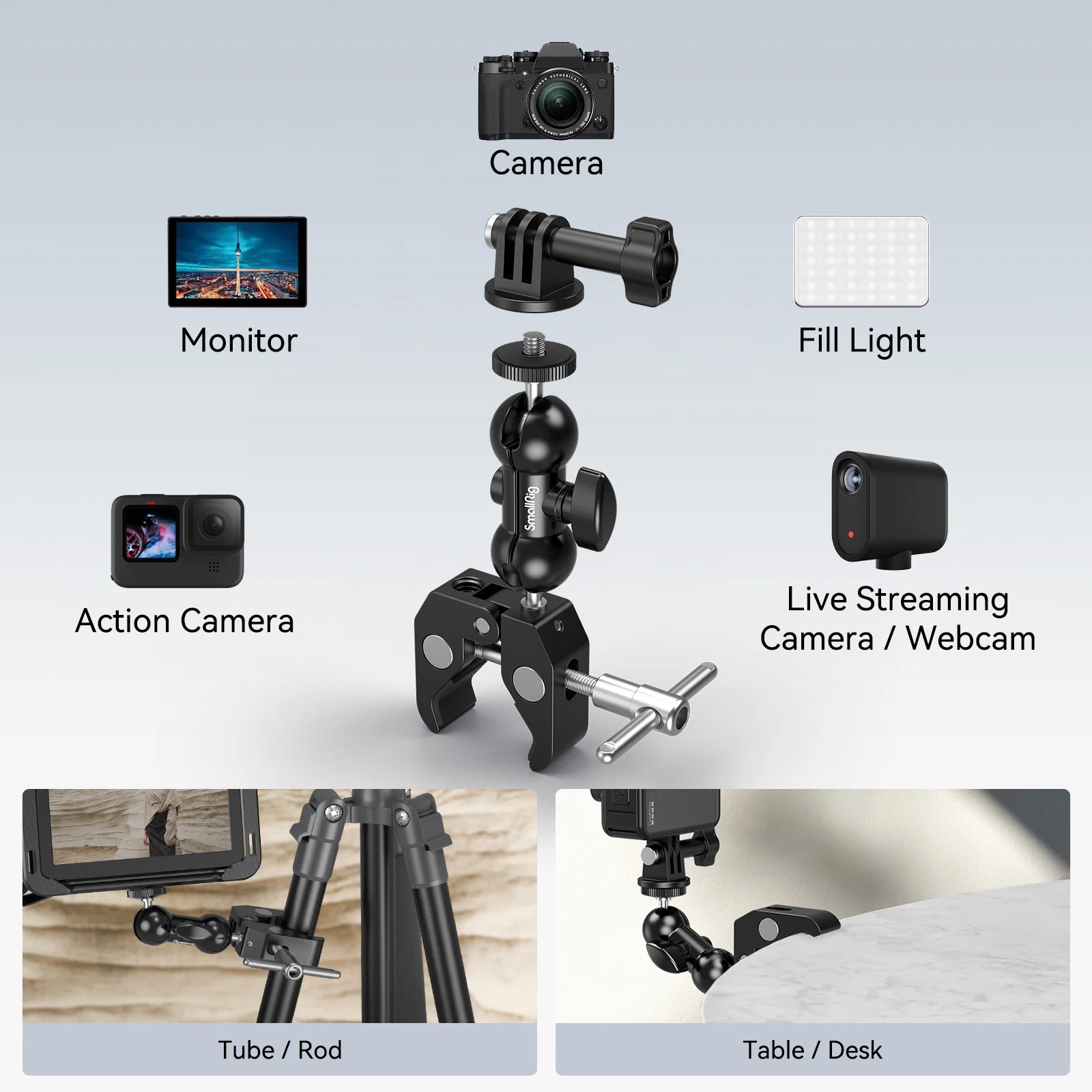 Kit de abrazadera en forma de cangrejo SmallRig con brazo mágico de cabeza esférica multifunción con abrazadera inferior para cámaras cardán DJI RS Monitor LCD