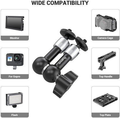 SmallRig Camera 5.5 inches Articulating Arm EVF Mount Microphone Mount Universal 1/4" to 1/4" Aluminum Magic Arm Camera 2065
