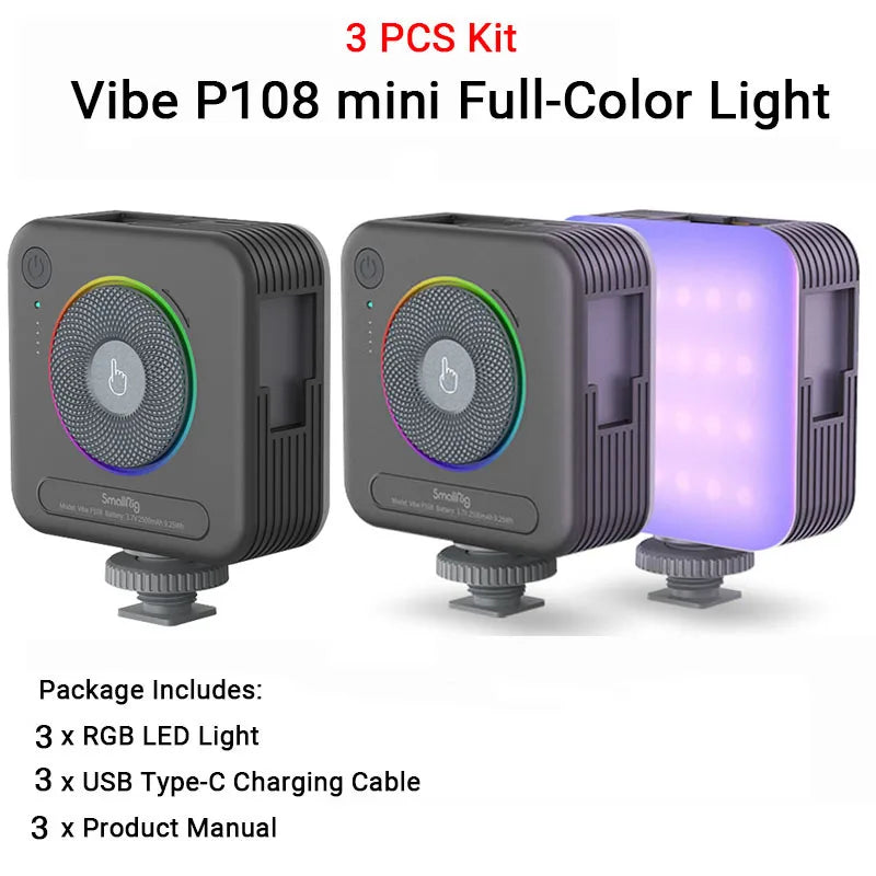 SmallRig Portable Vibe P108 RGB Video Light Smart Light 130mins long-lasting Pocket Size 108 LED Beads Floodlights 4055