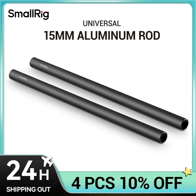 SmallRig 2PCS 15mm Aluminum Alloy Rods 30cm / 12inch Long for Dslr Camera 15mm Rods System Camera Rail Rod Black 1053