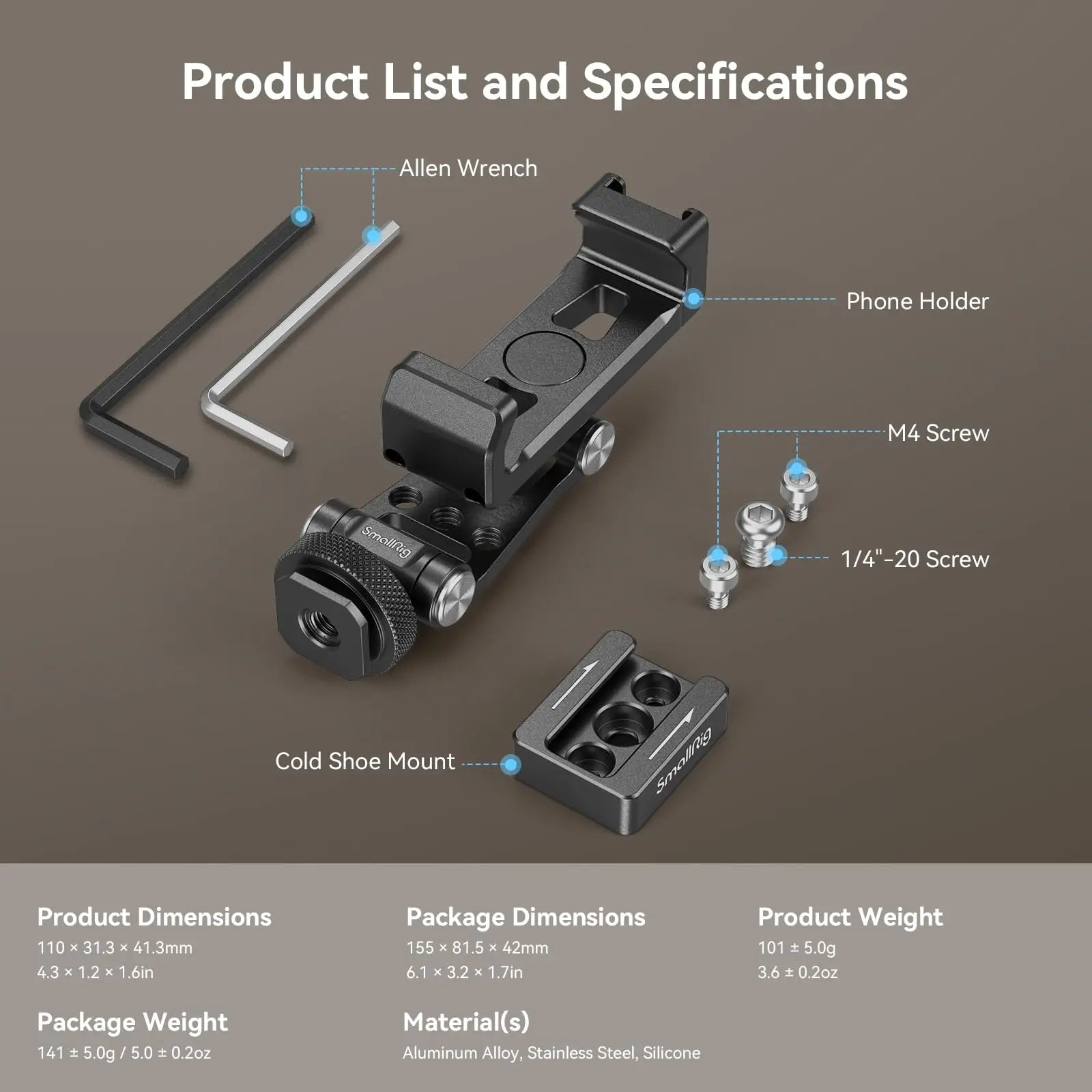 SmallRig Multifunctional Universal Metal Smartphone Holder with Cold Shoe Mount and 1/4"-20 Threaded Holes Portable 3559