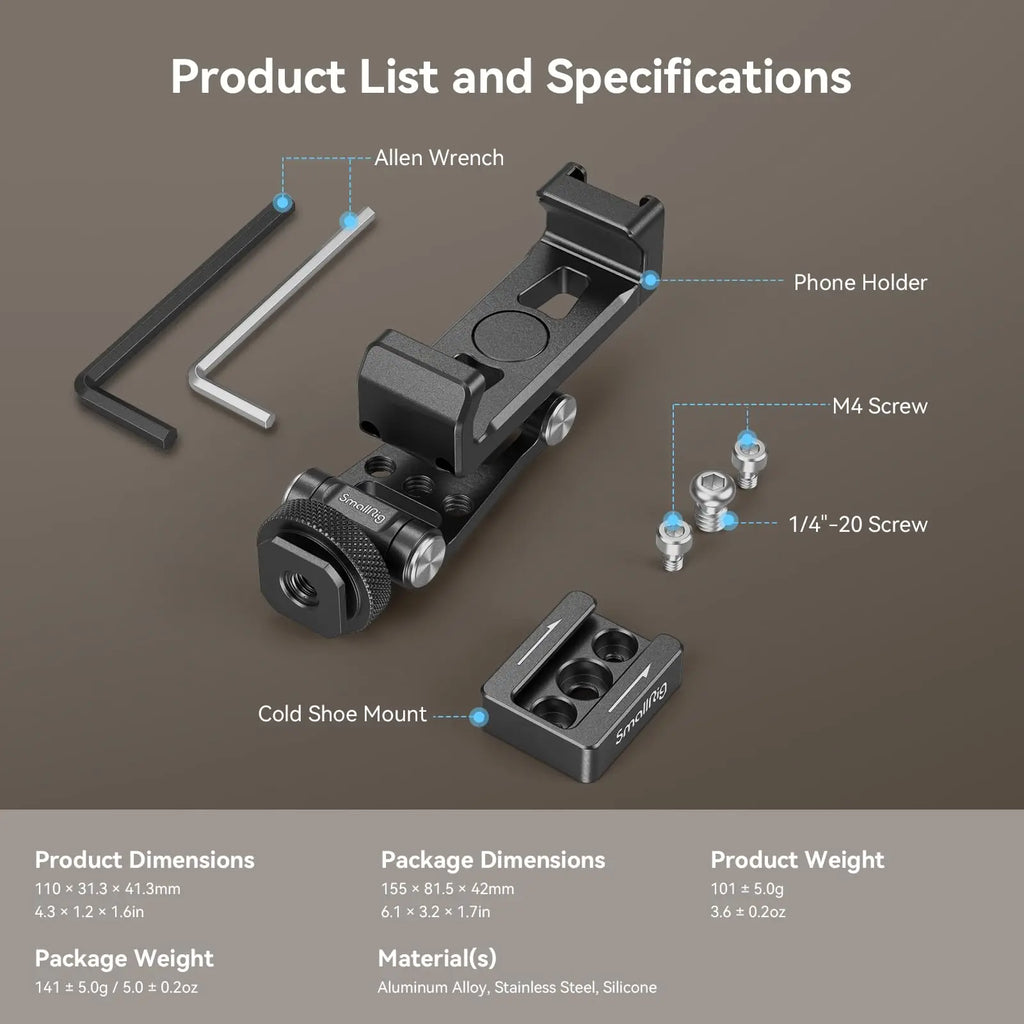 SmallRig Multifunctional Universal Metal Smartphone Holder with Cold Shoe Mount