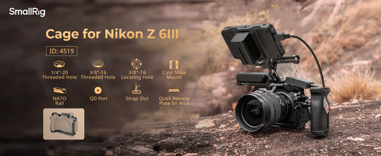 SmallRig Camera Cage for Nikon Z 6III with Arca-Swiss Quick Release Plate for DJI RS 3 /RS 3 Pro /RS 4 /RS 4 Pro or Tripod Mount