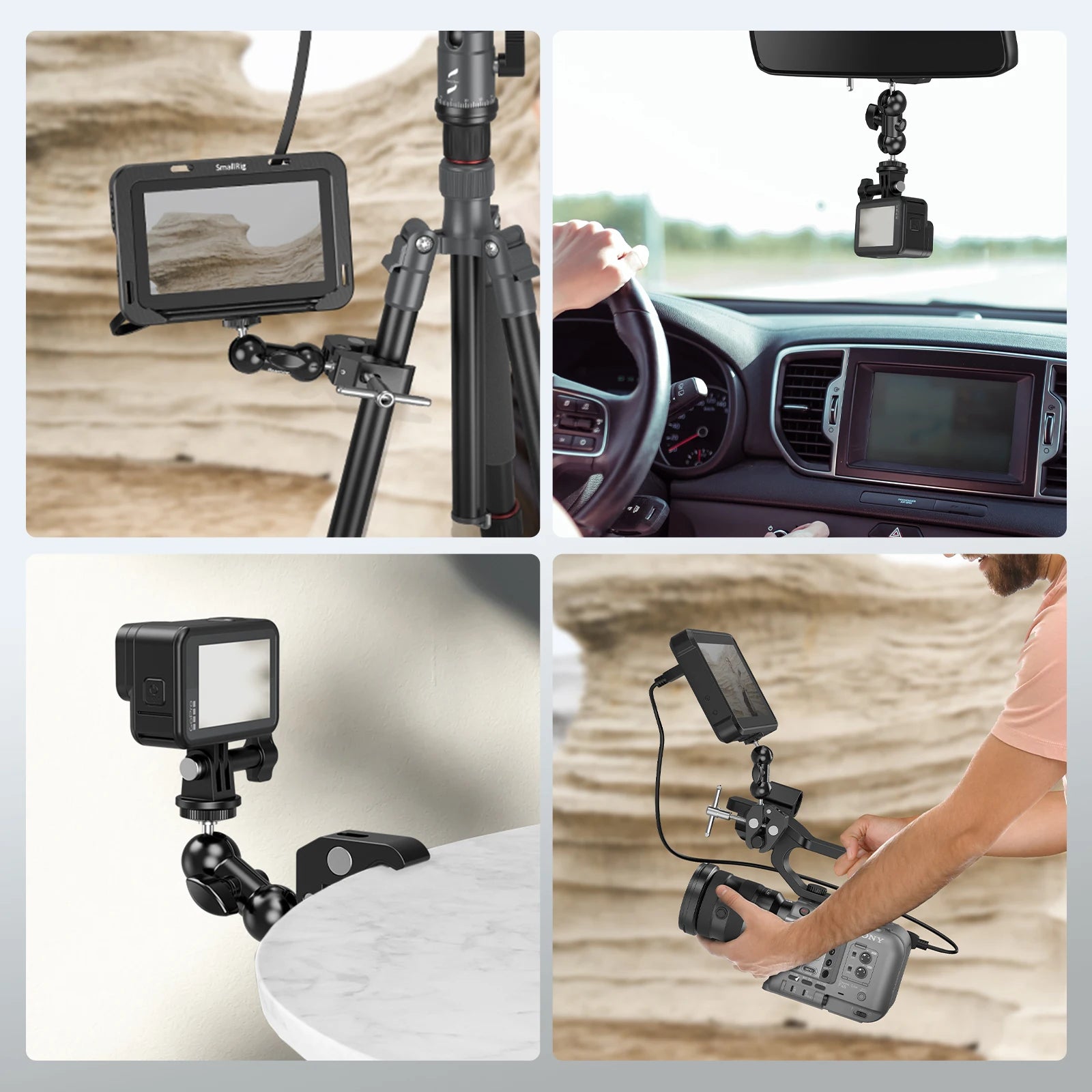 Kit de abrazadera en forma de cangrejo SmallRig con brazo mágico de cabeza esférica multifunción con abrazadera inferior para cámaras cardán DJI RS Monitor LCD