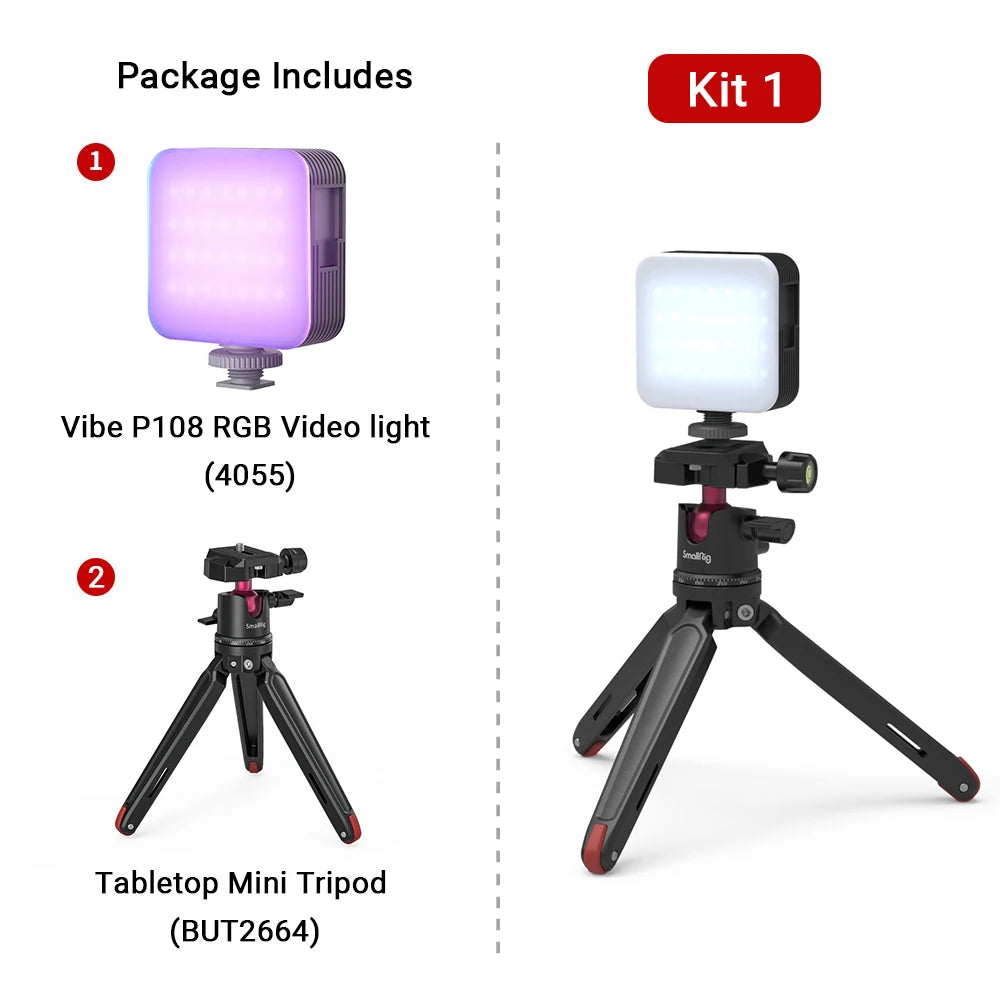 SmallRig Portable Vibe P108 RGB Video Light Smart Light 130mins long-lasting Pocket Size 108 LED Beads Floodlights 4055