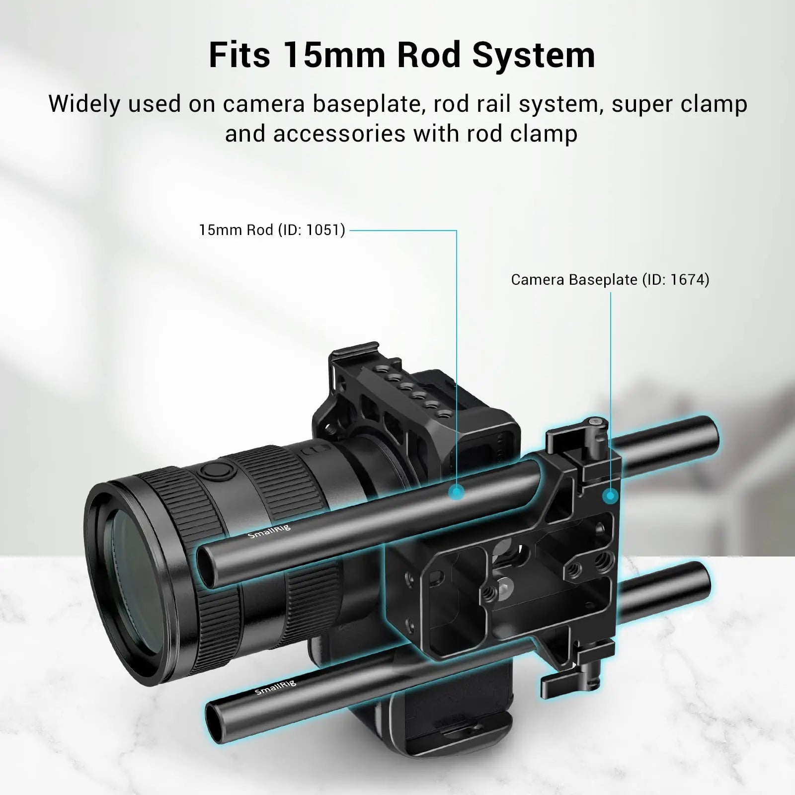 SmallRig Black Aluminum Alloy 15mm Rod M12-20cm 8inch Long (2 Pack)- 1051