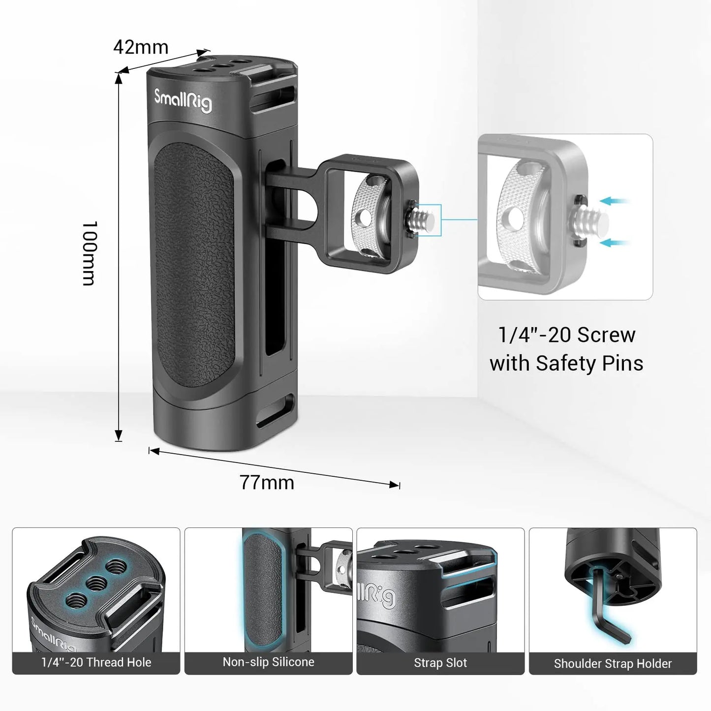 SmallRig Side Handle for iPhone 14 Smartphone Cage Phone Video Rig Lightweight 1/4 Threads Universal Quick Release Handgrip 2772