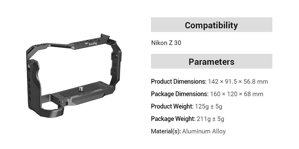 SmallRig Z 30 Cage for Nikon Z 30,Aluminum Alloy Cage with Cold Shoe Mount for Microphone and LED Light for Vlogging 3858