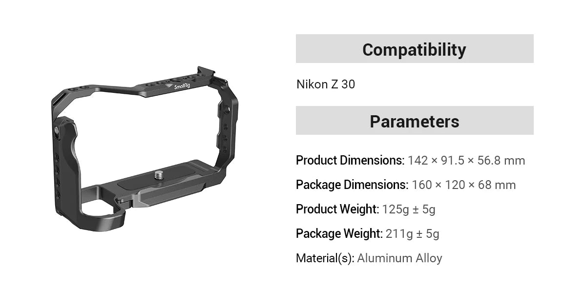 SmallRig Z 30 Cage for Nikon Z 30,Aluminum Alloy Cage with Cold Shoe Mount for Microphone and LED Light for Vlogging 3858