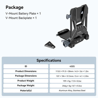 SmallRig V-Mount Battery Mounting Plate for Arca-Swiss Plate SmallRig Cage or Baseplate Quick Install Adjust for V-Mount Battery