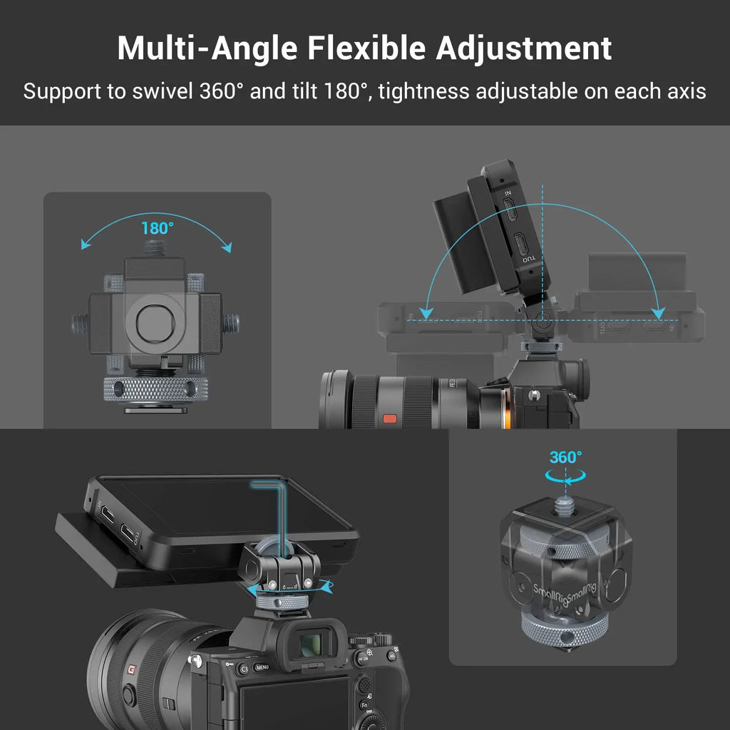 SmallRig Monitor Mount Lite with Cold Shoe Swivels 360° and tilts 180° Adjustable Built-in 1/4"-20 Threaded Hole for Magic Arm