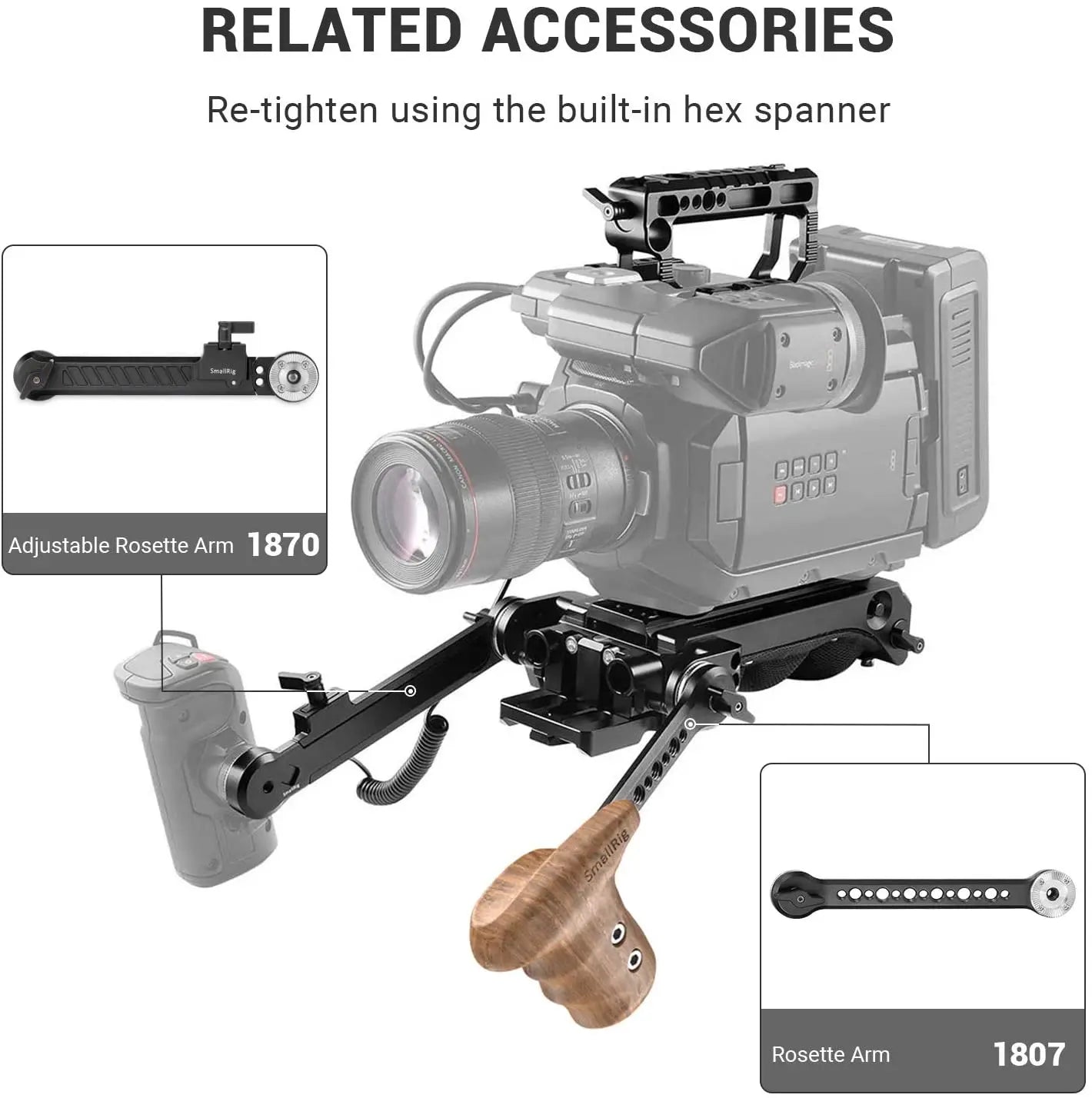SmallRig Wooden Side Handle with ARRI Rosette Suit for Sony a7II/a7RII/a7SII SmallRig Cage,Left and Right ARRI Side Handle